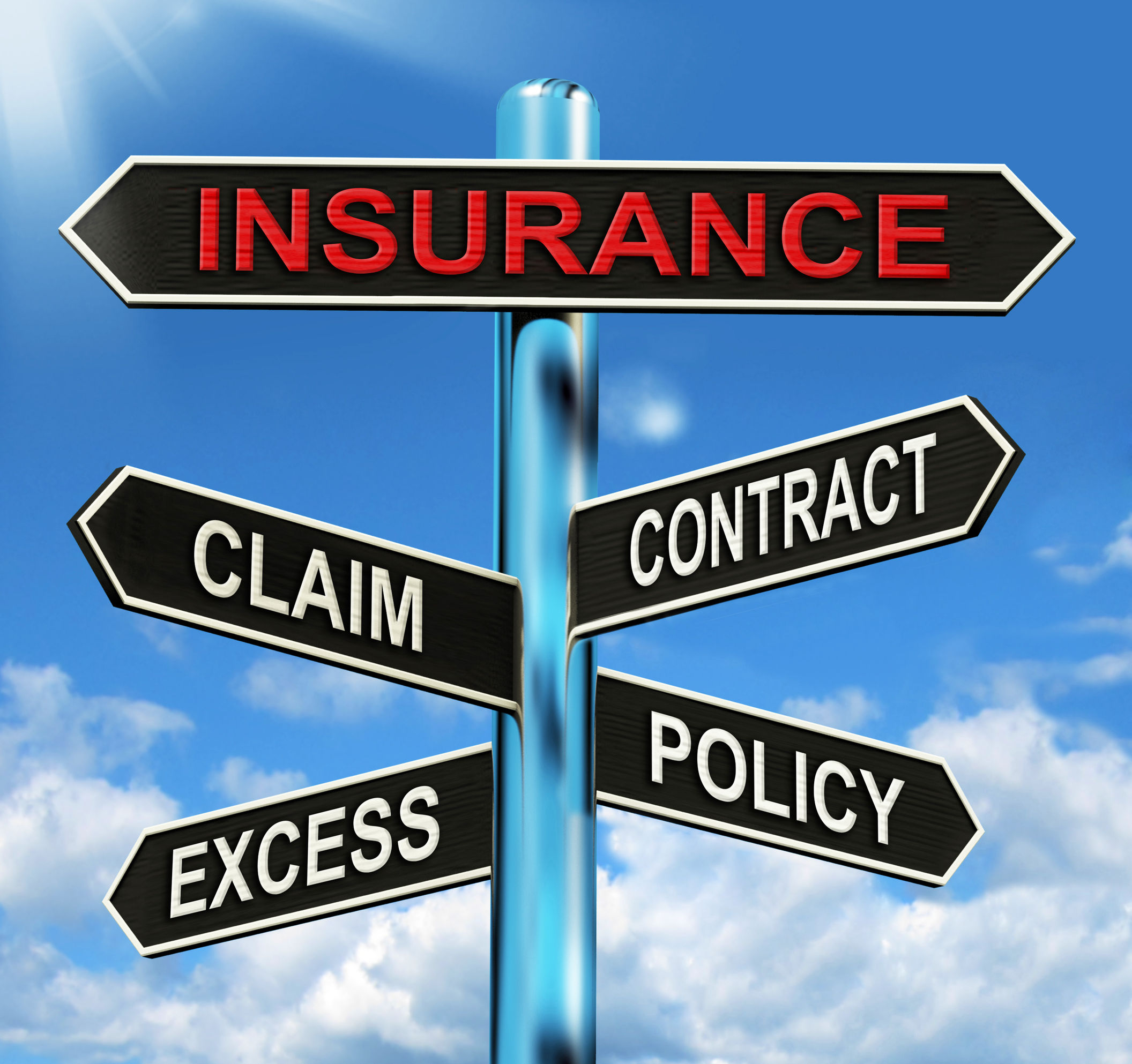 Signpost with insurance claim excess policy